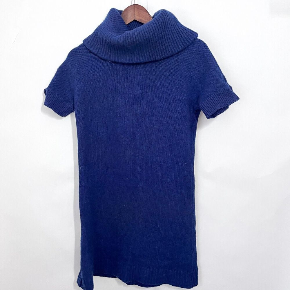 LL Bean Signature Women's Sweater Dress Size Medium Cowl Neck Thick Wool Blue